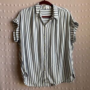 Madewell Striped Short Sleeve Button Up Blouse Sz L